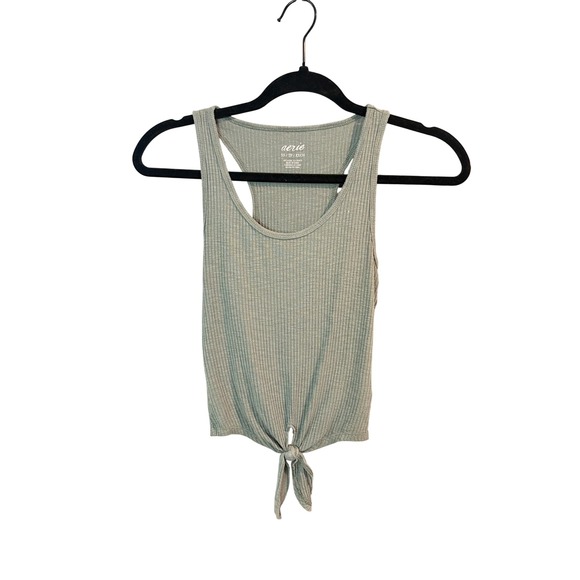 aerie Tops - Aerie XS Sage Green Ribbed Racerback Tie-Front Crop Tank Top